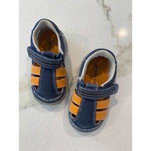 Stride Rite Baby Boy Shoes size 4 Riley Fisherman Blue Orange Slip On. C29